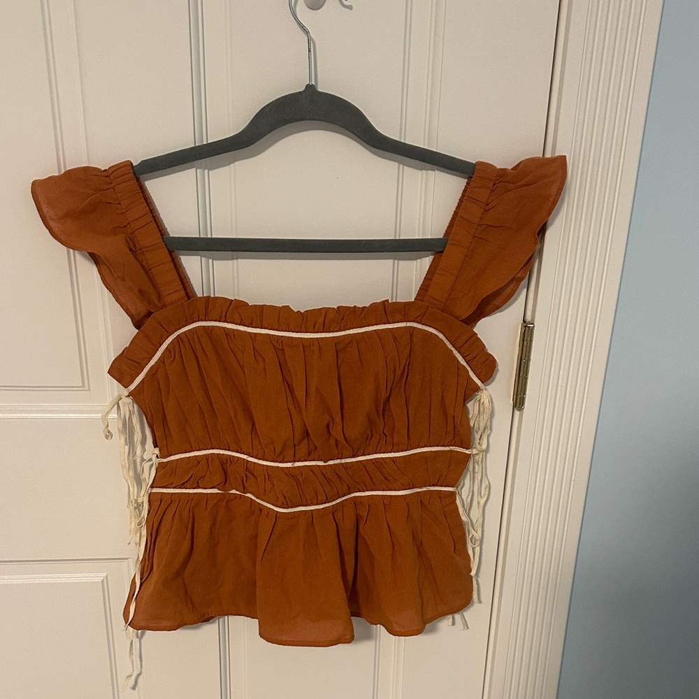 Reign Terracotta Ruffle Sleeve Blouse